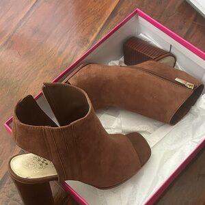 Vince Camuto Kensli Brown Suede Peep-Toe Ankle Boots